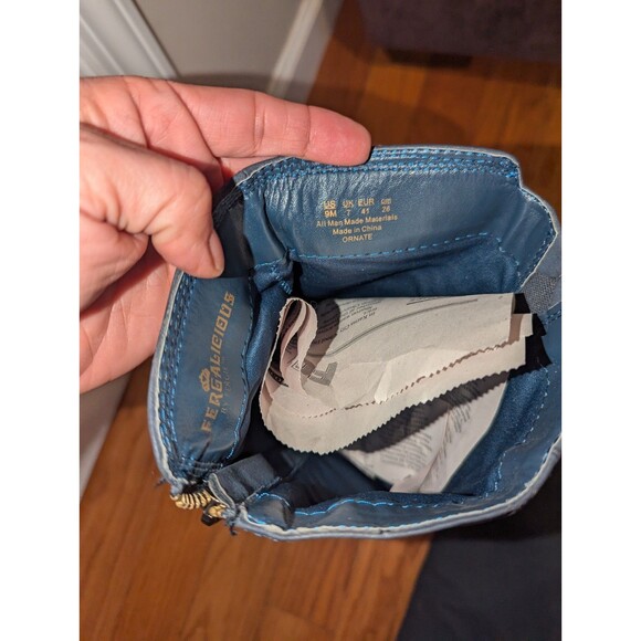 Fergalicious Womens Size 9 by Fergie Ornate Wedge Navy Blue Knee High Boots - Picture 6 of 6